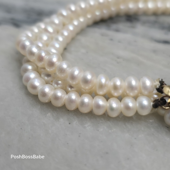 Triple Strand Freshwater Pearl Bracelet w/ Sterling Silver Gold Wash Clasp – 7.5 - Picture 6 of 12